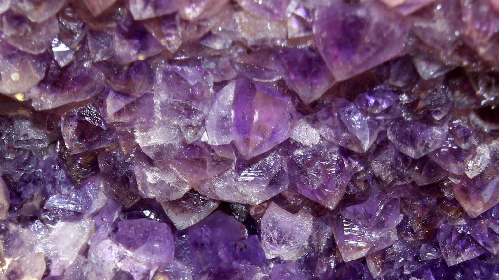 A large pile of amethyst stones.