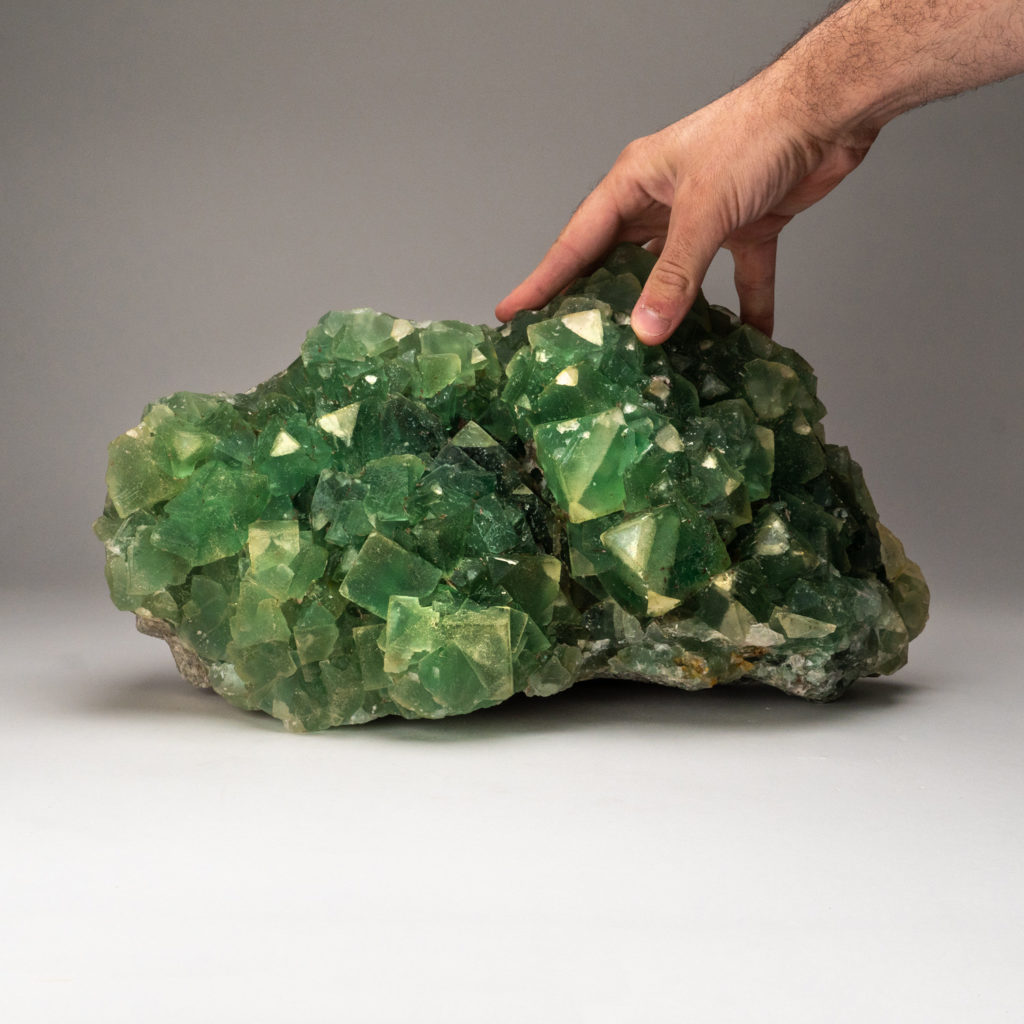 A large piece of green fluorite stone.