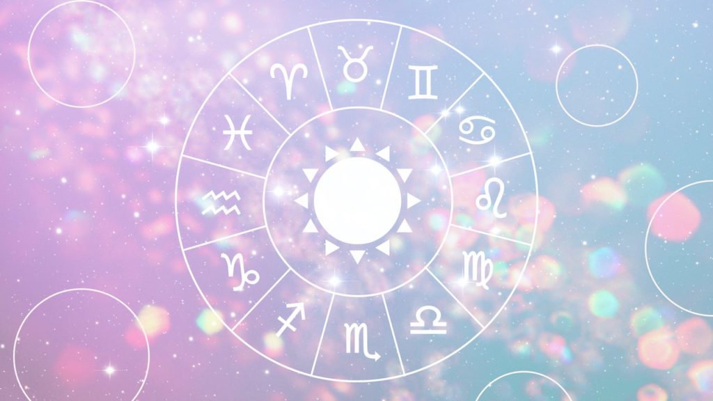 An image of a zodiac chart with all the signs shown. Zodiac signs play a part in determining potential conflicting crystals.